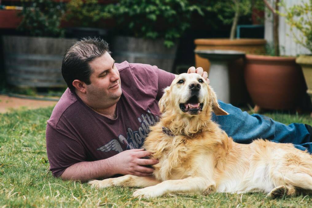 Dog of the year Jack with his owner Scott Gilbert at home in Evatt. Photo: Rohan Thomson