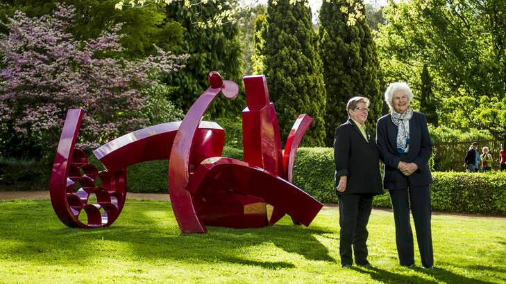 A NICE FEATURE: Centenary of Canberra director Robyn Archer and Open Gardens Australia president Tamie Fraser in Lambrigg's garden. Photo: Rohan Thomson