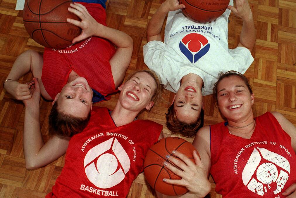 Lauren Jackson, pictured with Penny Taylor, Kristen Veal and Suzy Batkovic, moved to Canberra as a teenager. Photo: Richard Briggs