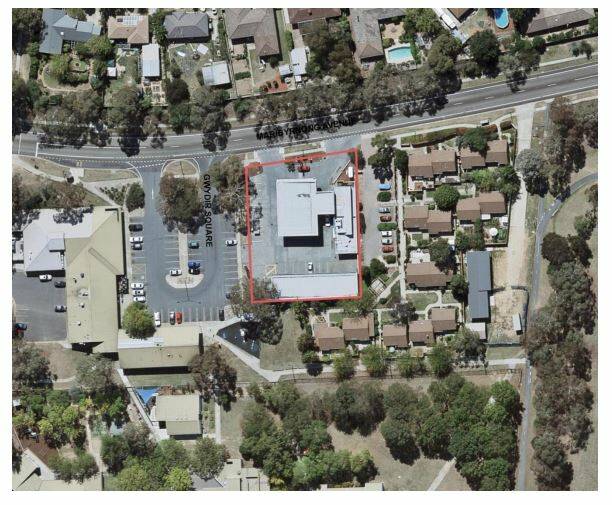 An aerial view of the Kaleen service station, bordered in red. Photo: ACT Government.