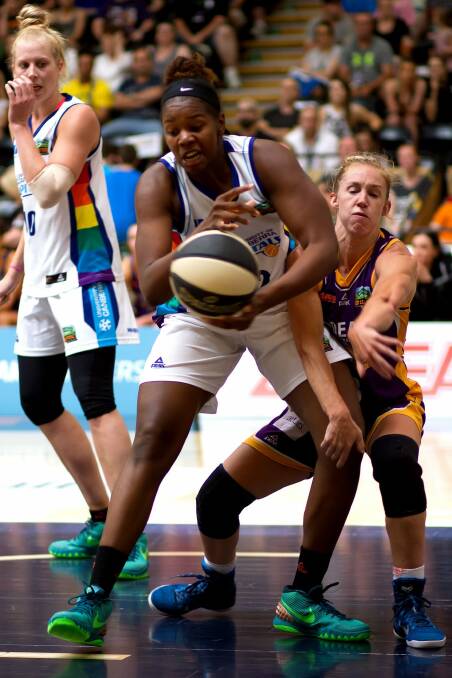 Capitals centre DeNesha Stallworth in action against the Melbourne Boomers. Photo: Michelle Couling