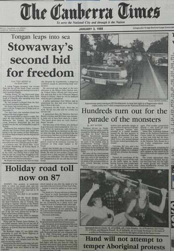 Copy of previous coverage of Summernats in  <i>The Canberra Times</i> from January 3, 1988.