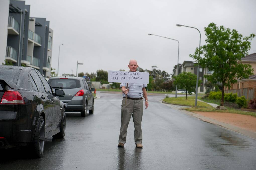 Harrison resident Colin Dalton wants the  ACT Government to address the on-street parking issues in his neighbourhood. Photo: Jay Cronan