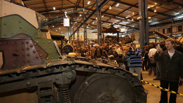 Part of the huge crowd which attended yesterday's very popular open-day event at the Australian War Memorial's cavernous Mitchell storage facility. Photo: Jeffrey Chan