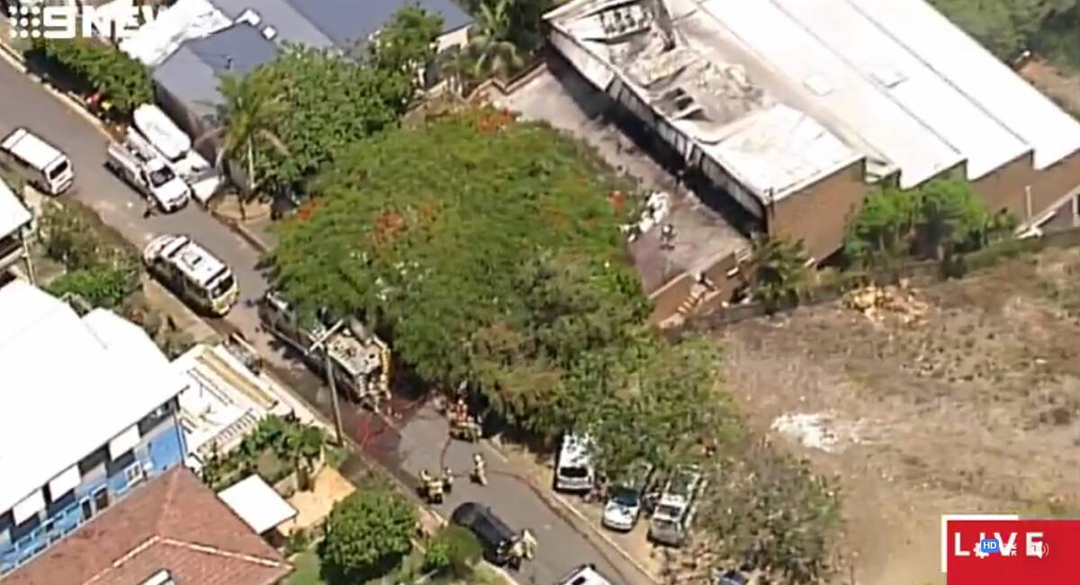 A block of units caught fire at Highgate Hill. Photo: Nine News Brisbane