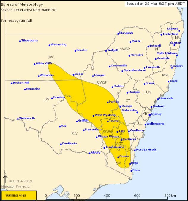 A weather warning was issued for the ACT on Friday evening. Photo: Bureau of Meteorology