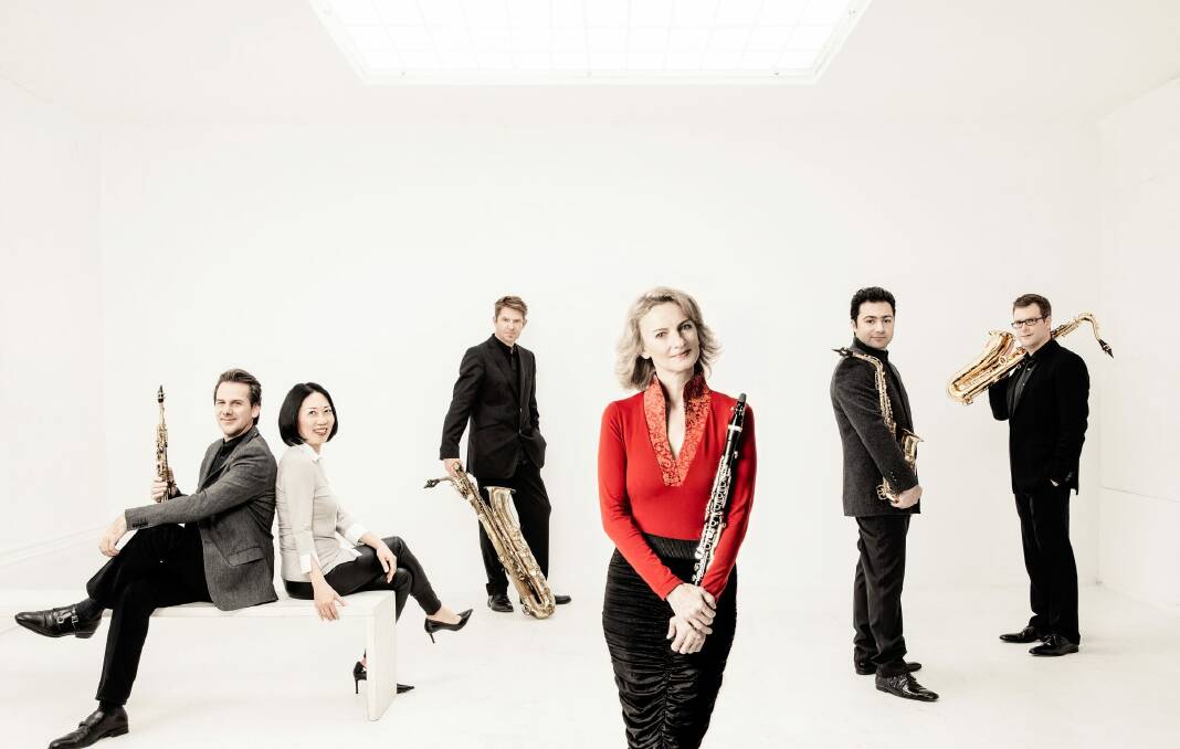 Sabine Meyer, in red, and the Alliage Quintett were big in sound and tonal colour; bijou in size.  Photo: Ira Weinrauch.