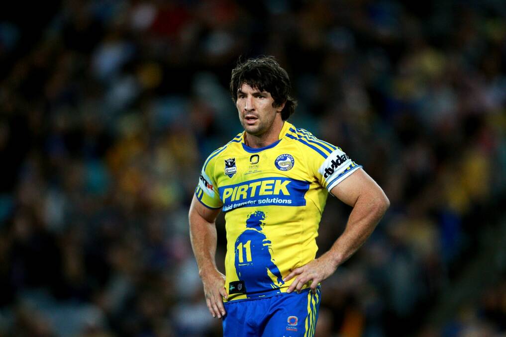 Nathan Hindmarsh on the field for the Parramatta Eels in 2012. Off the field, Hindmarsh is helping people seek help for gambling problems.  Photo: Matt Blyth