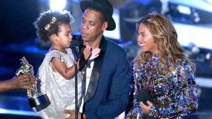 Touching: Blue Ivy, Jay Z and Beyonce together at the MTV VMAs. Photo: Getty Images
