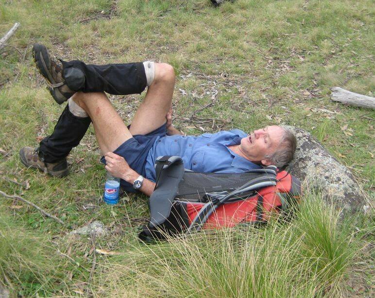 John takes a break on his 60th birthday walk to Mt Namadgi last year. Photo: John Hall