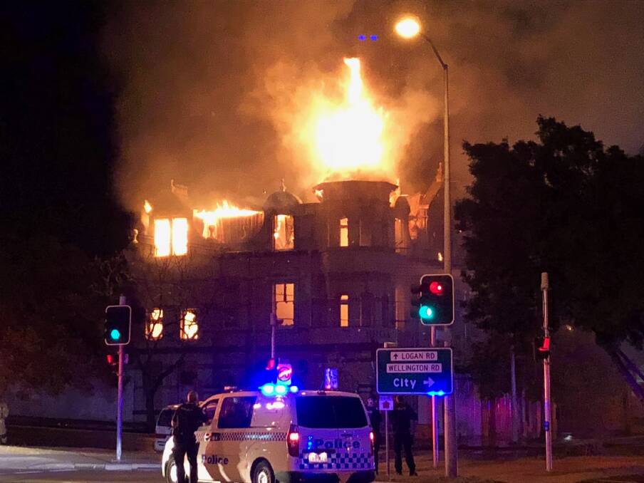 The Broadway Hotel in inner-Brisbane burns in September. Photo: Dan Walker - Supplied