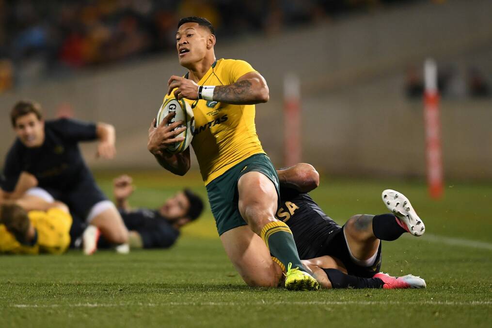 Israel Folau scored a double against Argentina. Photo: Lukas Coch