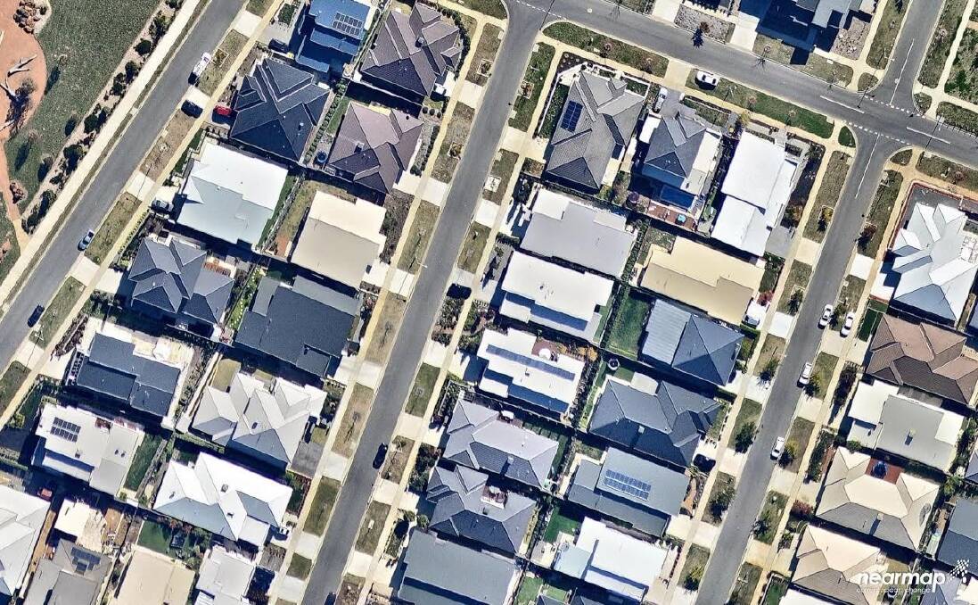 Solar panels on houses at Digby Circuit, Carawa Street and Rylstone Crescent. Photo: nearmap
