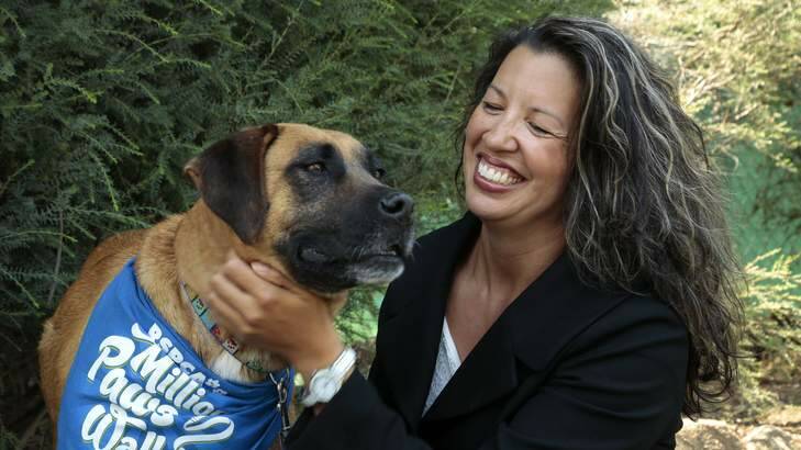 New chief executive officer for RSPCA ACT Tammy Ven Dange with Jett the dog that is waiting for adoption at the RSPCA in Weston. Photo: Jeffrey Chan