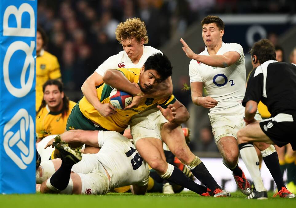 Will Skelton crashes over for Australia's second try. Photo: Getty Images