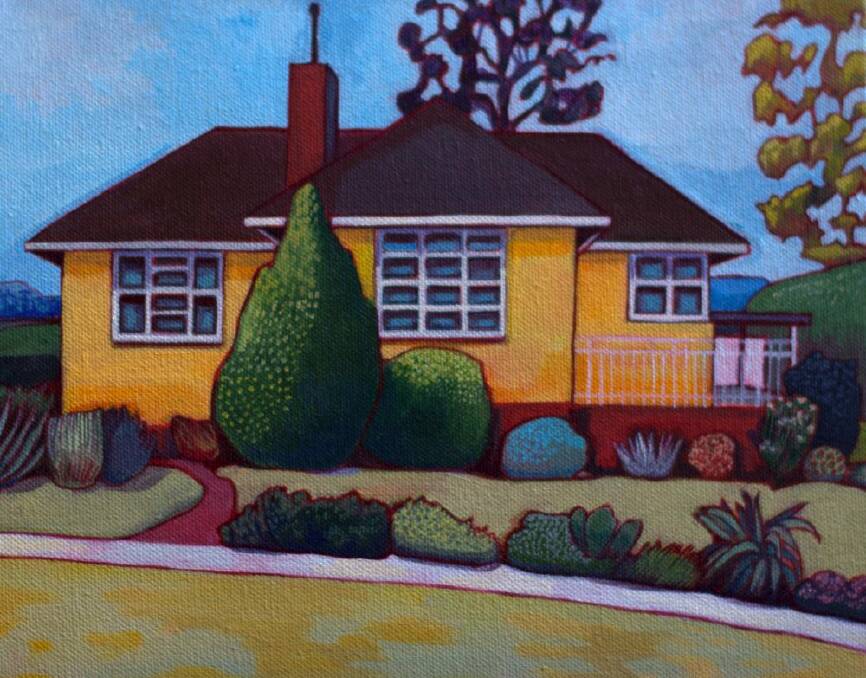 Paintings from Thea Katauskas' exhibition <i>Lawnscapes -Portraits of Canberran houses</i>. 18 Faunce Crescent.
