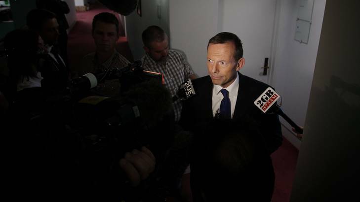 Opposition Leader Tony Abbott speaks to the media at the Press Gallery at Parliament House in Canberra on Monday 24 September 2012. Photo: Alex Ellinghausen