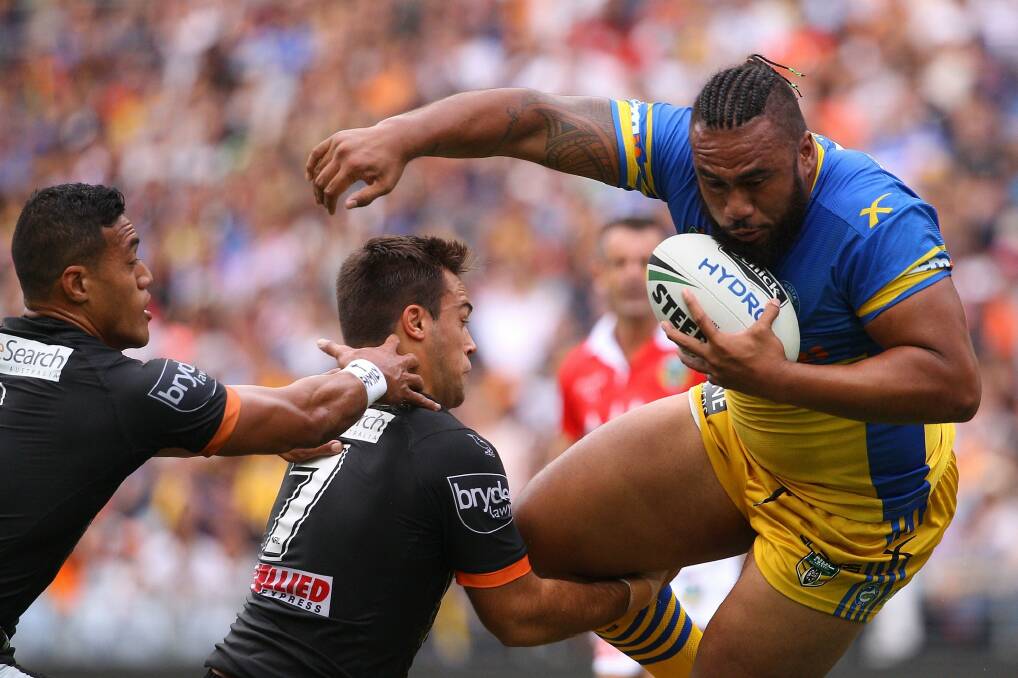 Wrecking ball: The Raiders aren't expecting Parramatta prop Junior Paulo to join them before he starts a two-year deal next year.  Photo: Getty Images
