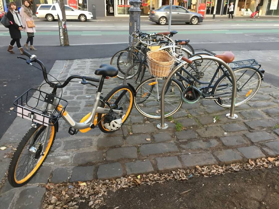 An oBike parked in Melbourne. Photo: Supplied