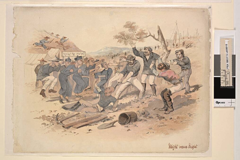 Might Versus Right, by S.T. Gill, c. 1862-63, watercolour, State Library of New South Wales. Photo: Supplied
