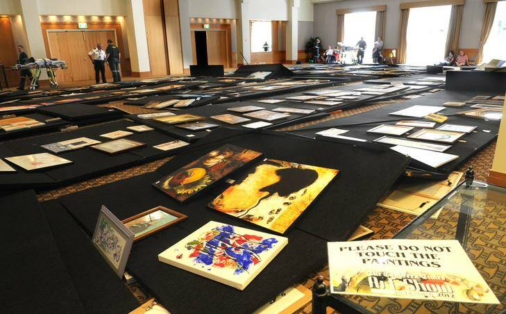 The collapsed artworks at the Canberra Times Art Show at the Hyatt Hotel, Canberra. Photo: Graham Tidy