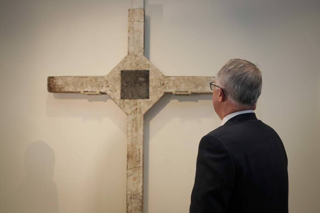 Prime Minister Malcolm Turnbull during the unveiling of the Long Tan Cross at the Australian War Memorial in Canberra. Photo: Alex Ellinghausen