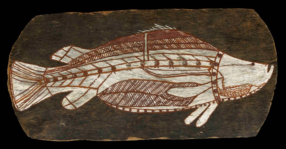 A bark painting of a barramundi from Arnhem Land, circa 1961, is one piece to be lent to the National Museum of Australia from the British Museum for its <i>Encounters</i> exhibition in November. Photo: British Mueum