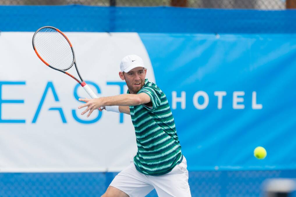 Dudi Sela (ISR) in action during day four of the East Hotel Canberra Challenger. Match was played at the Canberra Tennis Centre in Lyneham, Canberra, ACT on Tuesday 10 January 2017 #eastCBRCH #TennisACT. Photo: Ben Southall. Dudi Sela playing in the Canberra Challenger tennis tournament. Photo: Ben Southall