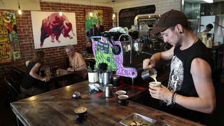 Ona Coffee Manuka barista Dan Cullen at work. Photo: Jeffrey Chan