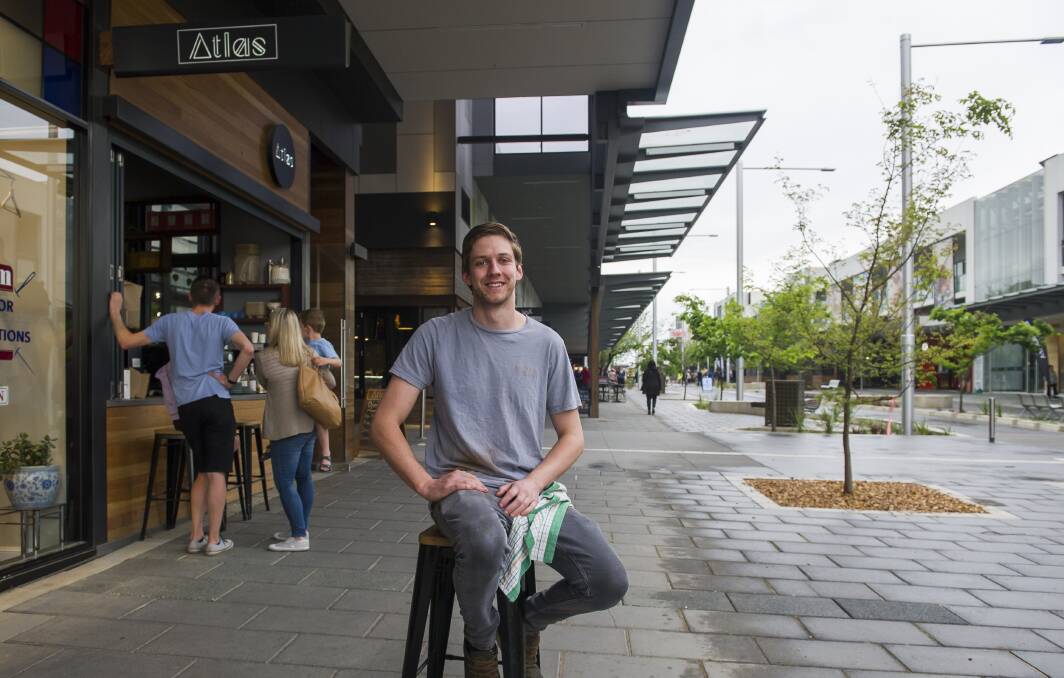 Co-owner of cafe Atlas on Hibberson, Tim Knights, who welcomed the new shared zone and was particularly excited for the outdoor dining possibilities. Photo: Elesa Kurtz