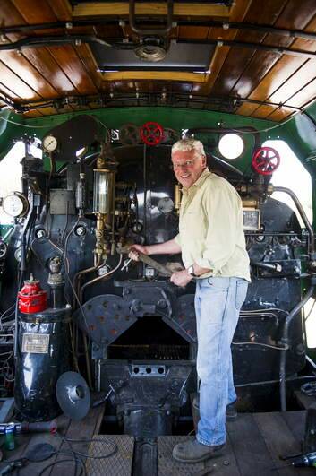 Volunteer, David Sommerville from Sydney, inside the Garrett 6029, the largest steam locomotive in the southern hemisphere at the Canberra Railway Museum. Photo: Rohan Thomson