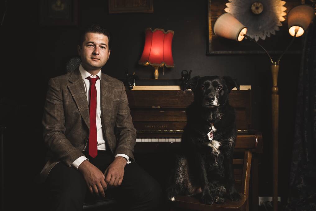 Former Australian Sex Party ACT leader Steven Bailey with his female dog Bruce, opens up about his struggles with mental illness. Photo: Jamila Toderas