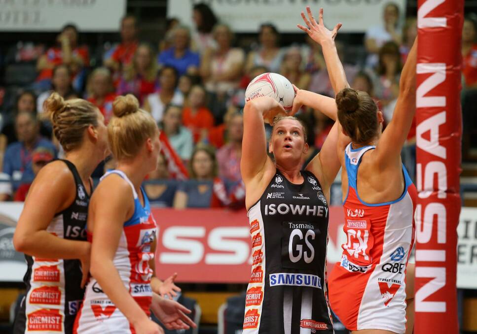 On target: Caitlin Thwaites lines up a shot against the Swifts. Photo: Getty Images