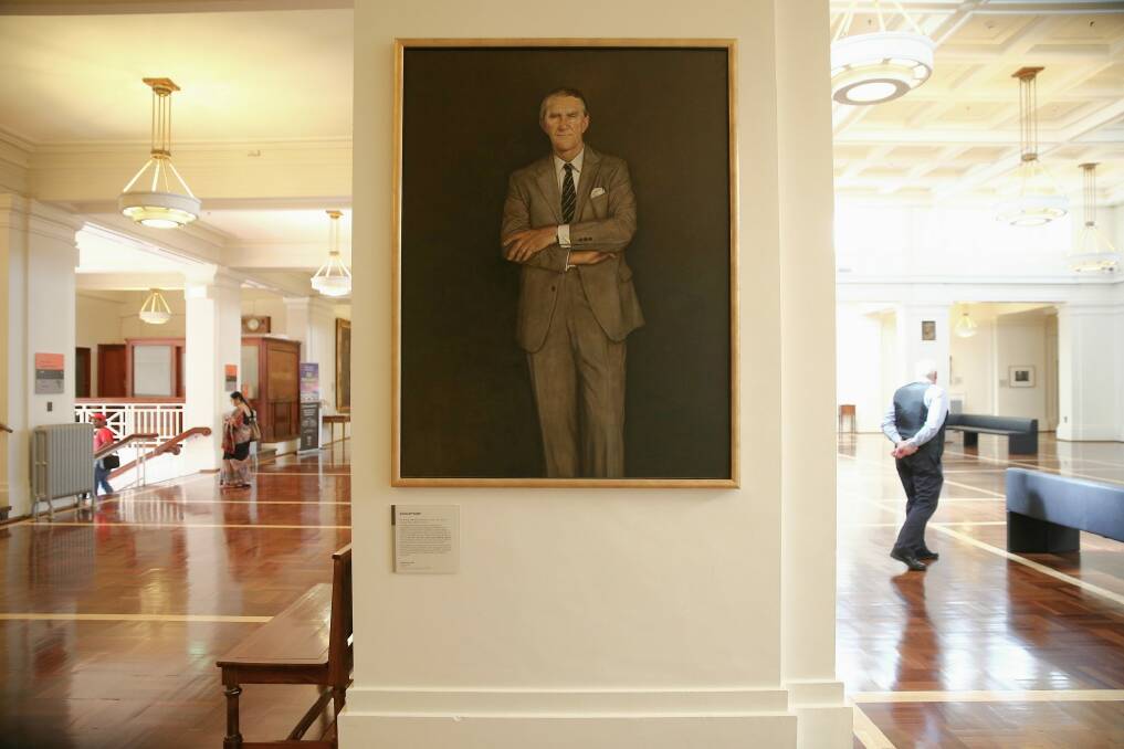 The portrait of Malcolm Fraser by Sydney artist Bryan Westwood at Old Parliament House. Mr Fraser reportedly loathed it at first sight. Photo: Alex Ellinghausen