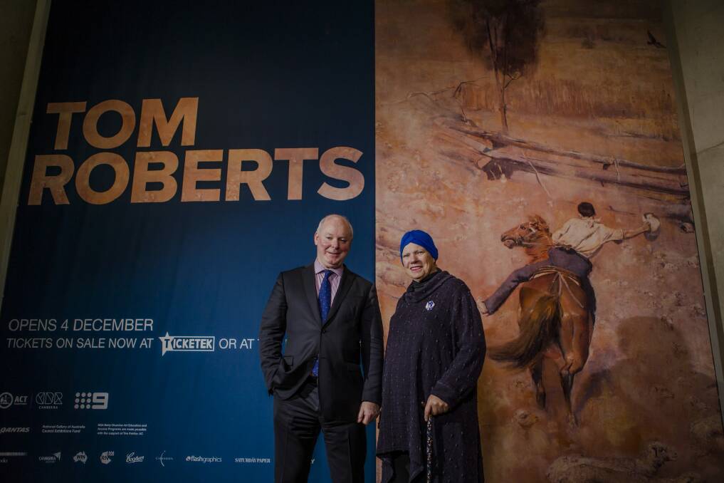 National Gallery of Australia director Gerard Vaughan, and Tom Roberts' curator Anna Gray. Photo: Jamila Toderas