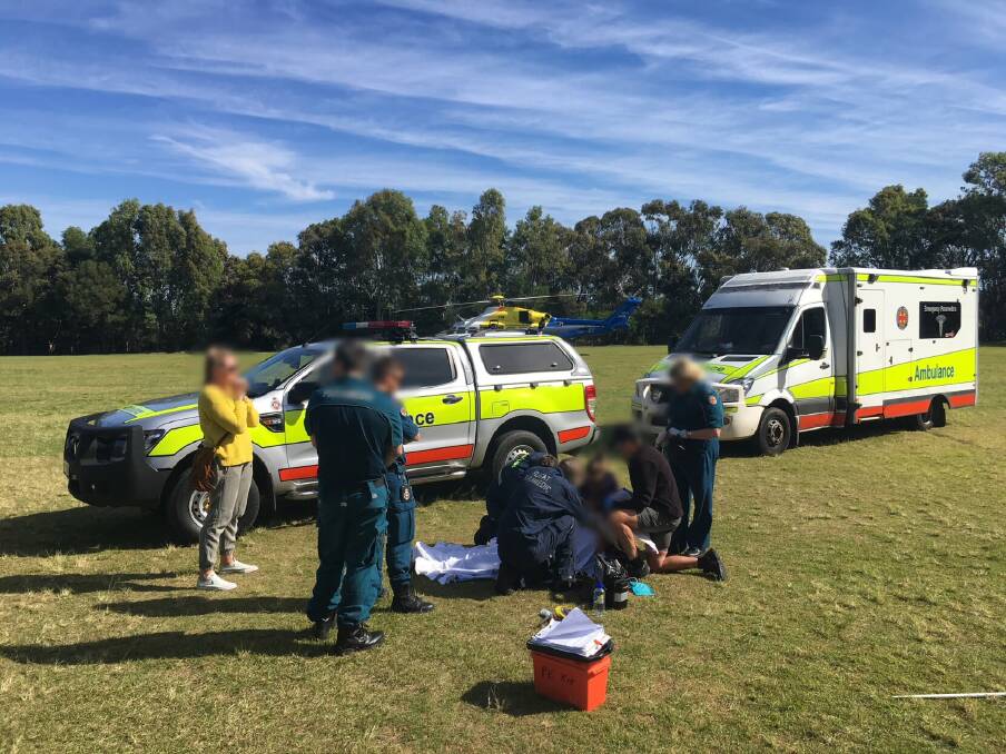 The RACQ LifeFlight Rescue helicopter landed on the school oval and collected the boy. Photo: RACQ LifeFlight Rescue