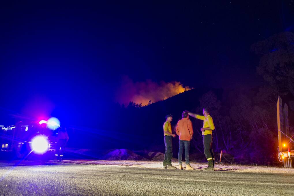 Fire personnel at the staging area on Paddys River Road. Photo: Dion Georgopoulos