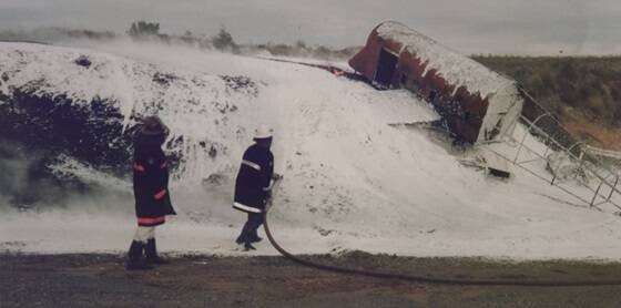 Fire fighters using toxic foam to put out a blaze during a training drill at Melbourne's Tullamarine Airport in 1998.  Photo: United Firefighters Union. 