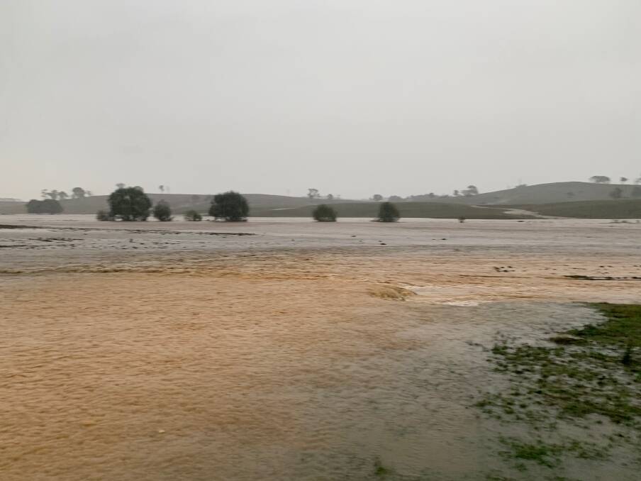 Mr Orr's farm covered in water during Tuesday's heavy rain near Murrumbateman. Photo: Justin Orr