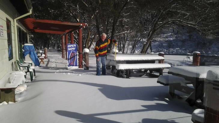 Snow at Corin Forest forced managing director Merrick Watters to close the recreation park over the weekend. Photo: Supplied