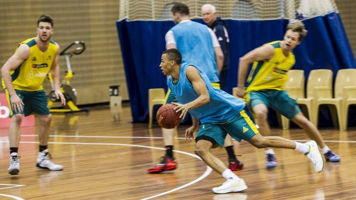 Dante Exum training with the Australian Boomers at the AIS on Thursday. Photo: Rohan Thomson