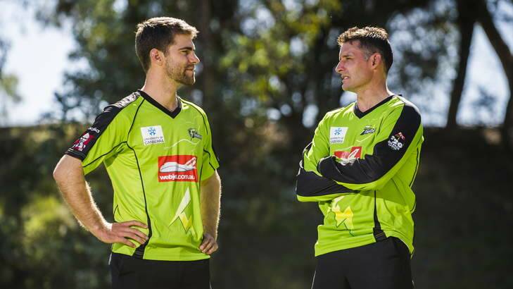 Sydney Thunder players Ryan Carters and Mike Hussey in Canberra. Photo: Rohan Thomson