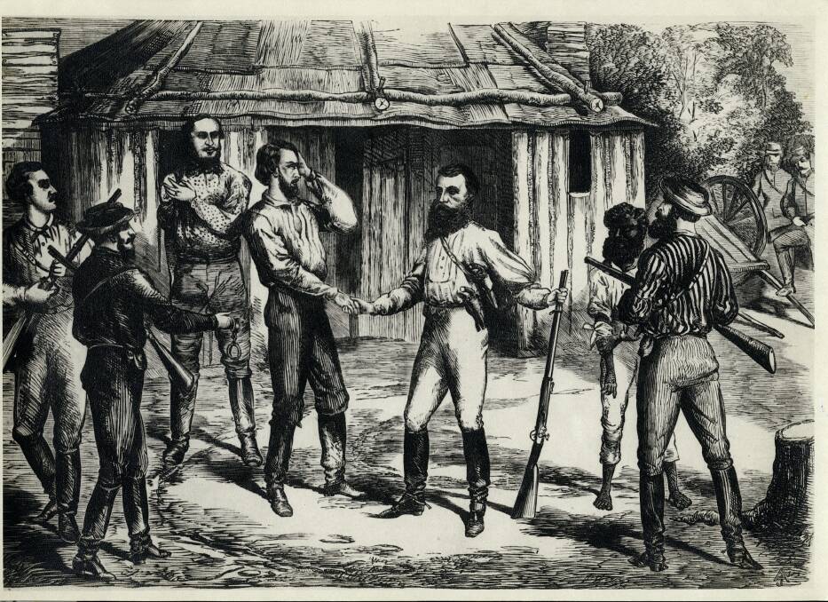 <i>The Surrender of the Clarkes</i> from the <i> Illustrated Sydney News</i>, 1867. Photo: Illustrated Sydney News