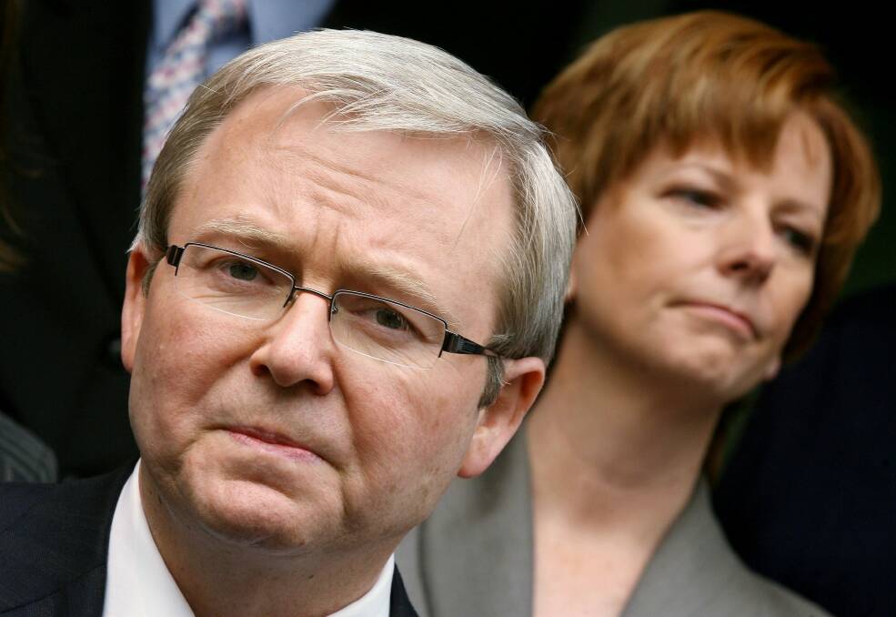 No love lost here: Former Labor prime ministers Kevin Rudd and Julia Gillard. Photo: AFP