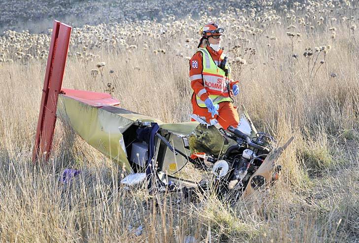 The wreckage of the ultra-light plane near Riddells Creek today. Photo: Shawn Smits