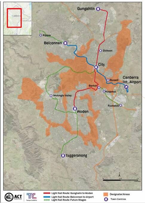 Future stages of light rail, laid out in the ACT government's latest submission to the Joint Standing Committee on the National Capital and External Territories.  Photo: Supplied