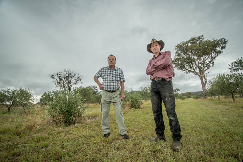 Wallaroo landowners Phil Peelgrane (left) and Ross Hampton are concerned about the long-term effects of clean-fill dumping in their area. Photo: Karleen Minney