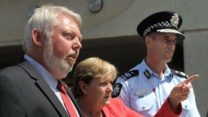 Bruce and Denise Morcombe, parents of Daniel, spoke with media, accompanied by ACT Chief Police Officer, Roman Quaedvelieg. Photo: Graham Tidy