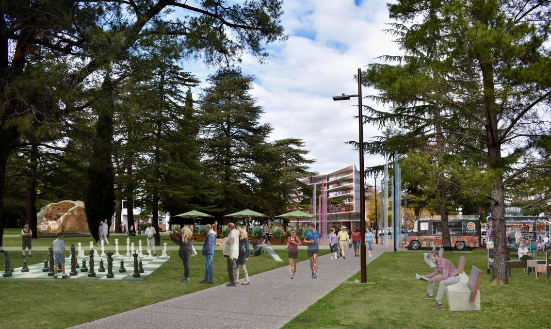 Haig Park Plan: An artist’s impression of the section of Haig Park near Braddon. This was designed to indicate what the area might look like if some of the ideas the community had proposed were put in place in this section of the park. Photo: Supplied