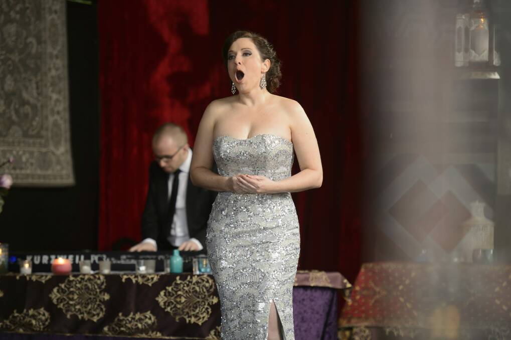 Lorina Gore singing on Sam and Sarah's date on Thursday night of The Bachelor.  Photo: Ten Network
